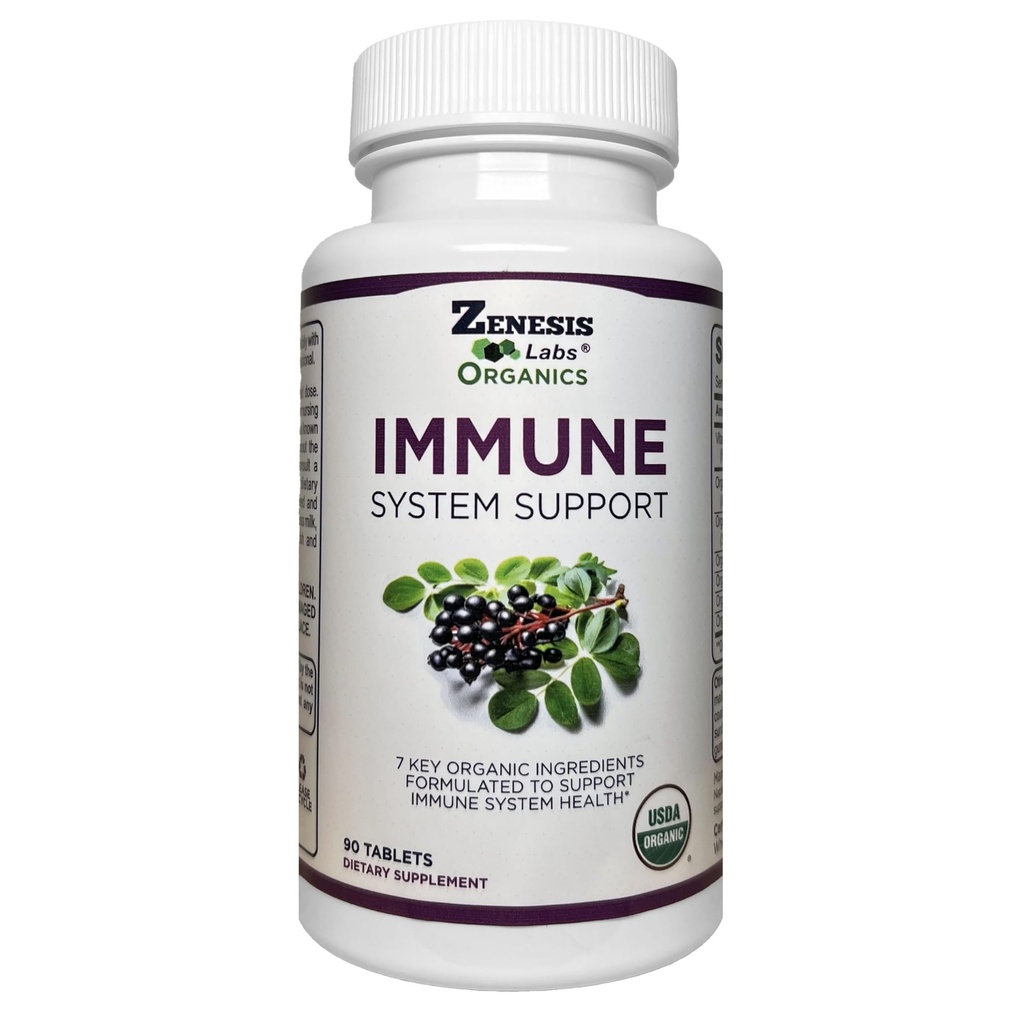 Organic Immune Support Supplement Vitamin C, Moringa, Elderberry, Astragalus, Oregano, Ginger, Garlic (90 Tablets, 30 Day Supply)