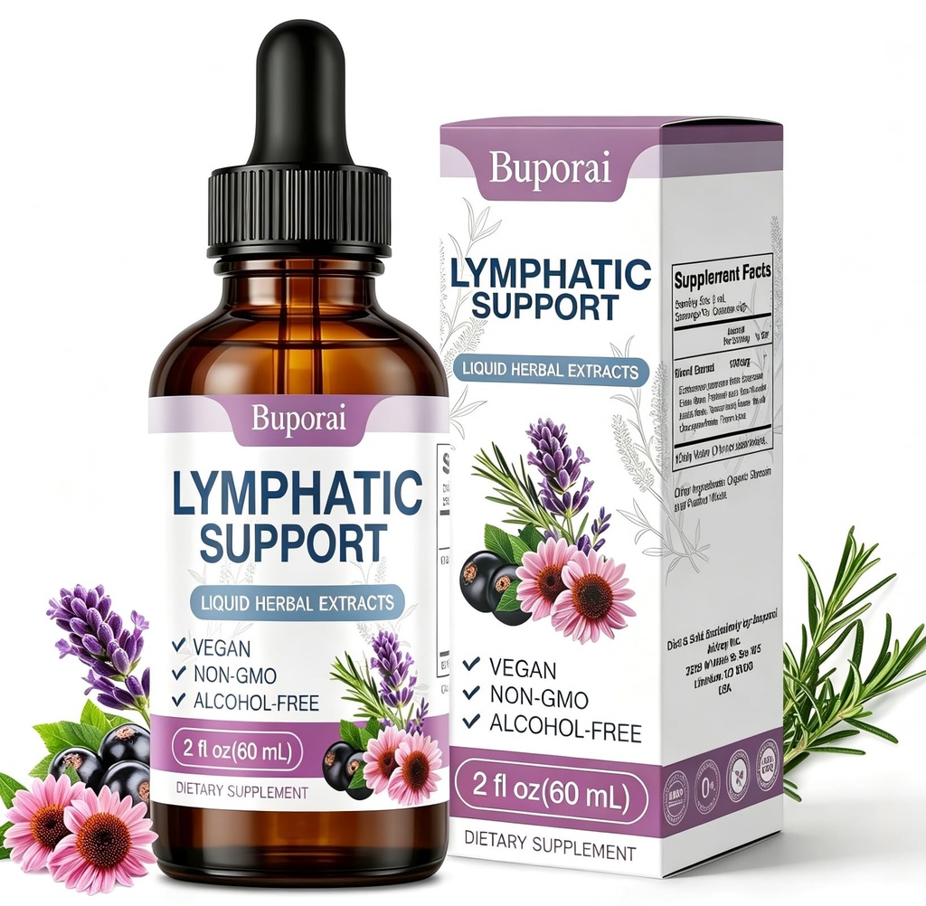 Lymphatic Support Drops Liquid –Lymph Drainage for Women & Men, Herbal Blend with Echinacea, Elderberry & Thyme, Alcohol-Free Glycerin Extract, Immune & Detox Support, 2 fl oz (60 Servings) (1)