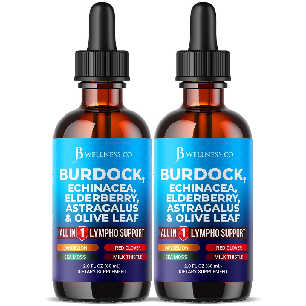 JB Wellness Co Lymphatic Drainage Supplement - Burdock Lymphatic Support Drops - Burdock Root, Mullein, Echinacea, Elderberry, Dandelion, Astragalus, Milk Thistle, Red Clover - 4 oz