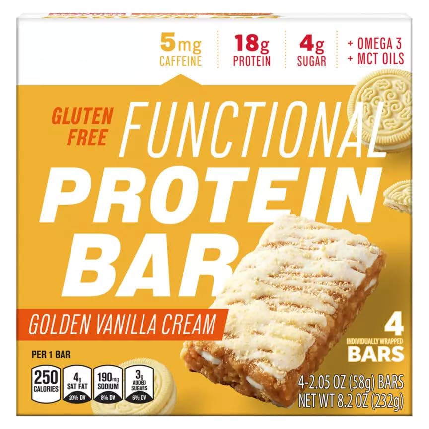Golden Vanilla Cookies & Cream High 18g Protein Bar, Low Carb MCT Oil Energy Food, Pre Post Workout Replacement Meal Snack Snacking Gluten Free Keto, 8.2oz Elevation Box