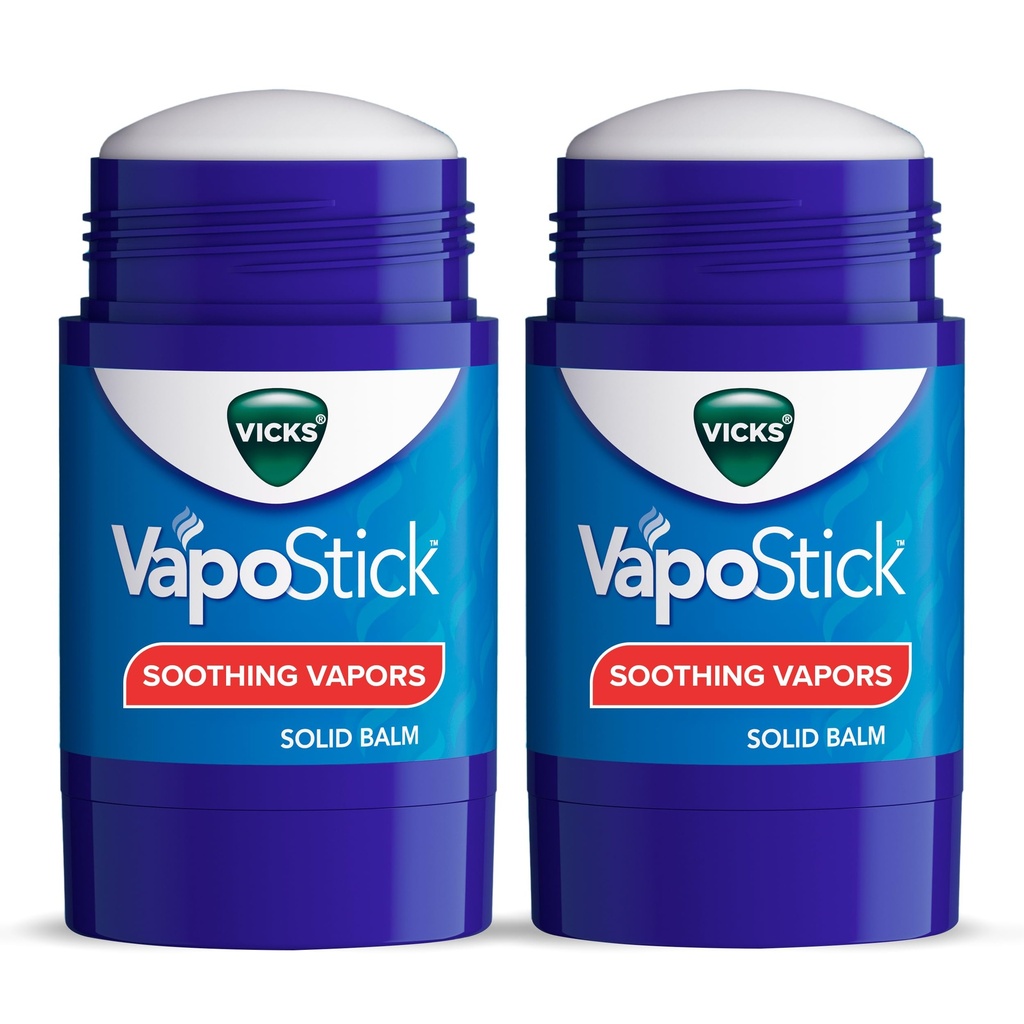 Vicks VapoStick, Solid Balm, No Mess, Soothing Non-Medicated Vicks Vapors, Easy-To-Use No-Touch Applicator, Quick Dry, Lightweight Skin Feel, 1.25oz x 2