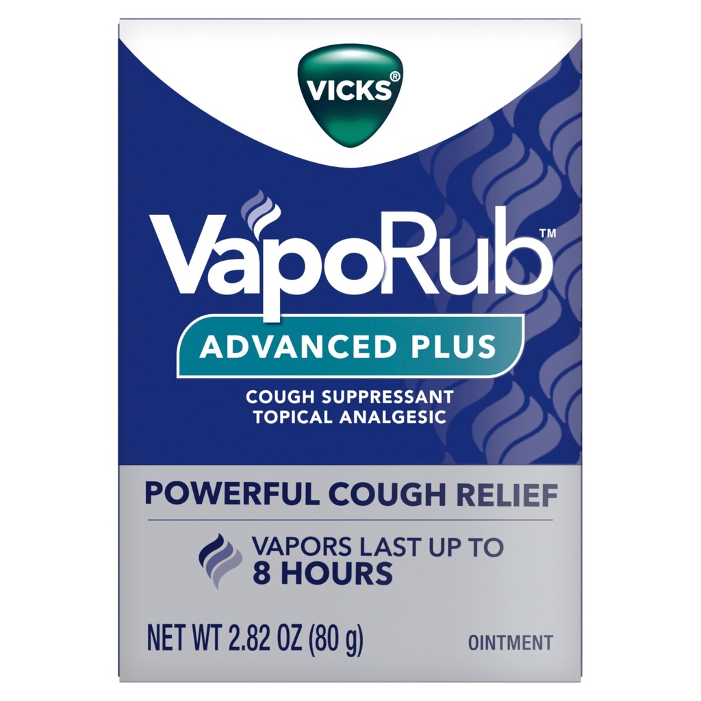 Vicks VapoRub Advanced Plus, Powerful Cough Suppressant, Topical Chest Rub & Analgesic Ointment, Medicated Vicks Vapors, Fast Cough Relief, 2.82oz x 2