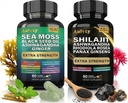 Herbal Wellness Bundle – Sea Moss Complex 19,445mg + Shilajit Complex 15,250mg – Extra Strength 2-in-1 Supplement Pack with Ashwagandha, Ginseng & Botanicals – 2 Bottles, 120 Vegan Capsules