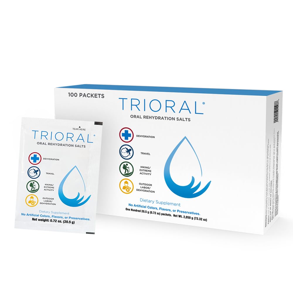 TRIORAL Rehydration Electrolyte Powder – Oral Rehydration Salts for Dehydration – Supports Hydration during Workouts, Fluid Loss, and Daily Wellness – 100 Drink Mix Packets