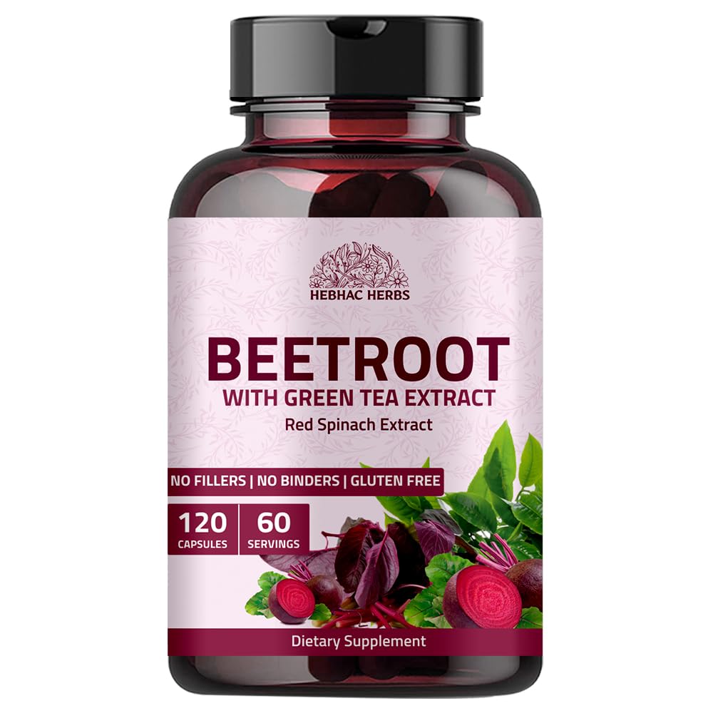 Beetroot Powder Capsules (120 Capsules) -1000 mg | Made with Organic Green Tea & Red Spinach Extract | Beetroot Powder Capsules | GMO Free, Gluten Free, Vegan | 60 Days Supply
