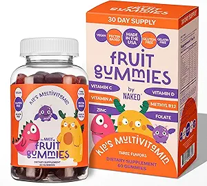 Γυμνή διατροφή παιδιά Βιταμίνη Gummies, Κατασκευασμένο στις ΗΠΑ, GMO δωρεάν, χωρίς γλουτένη, Ζελατίνη δωρεάν, Vegan, παιδιά Βιταμίνες A, C, D, E, B6, B12, ψευδάργυρος, 3 άρωμα φρούτων, 30 ημέρες προσφοράς