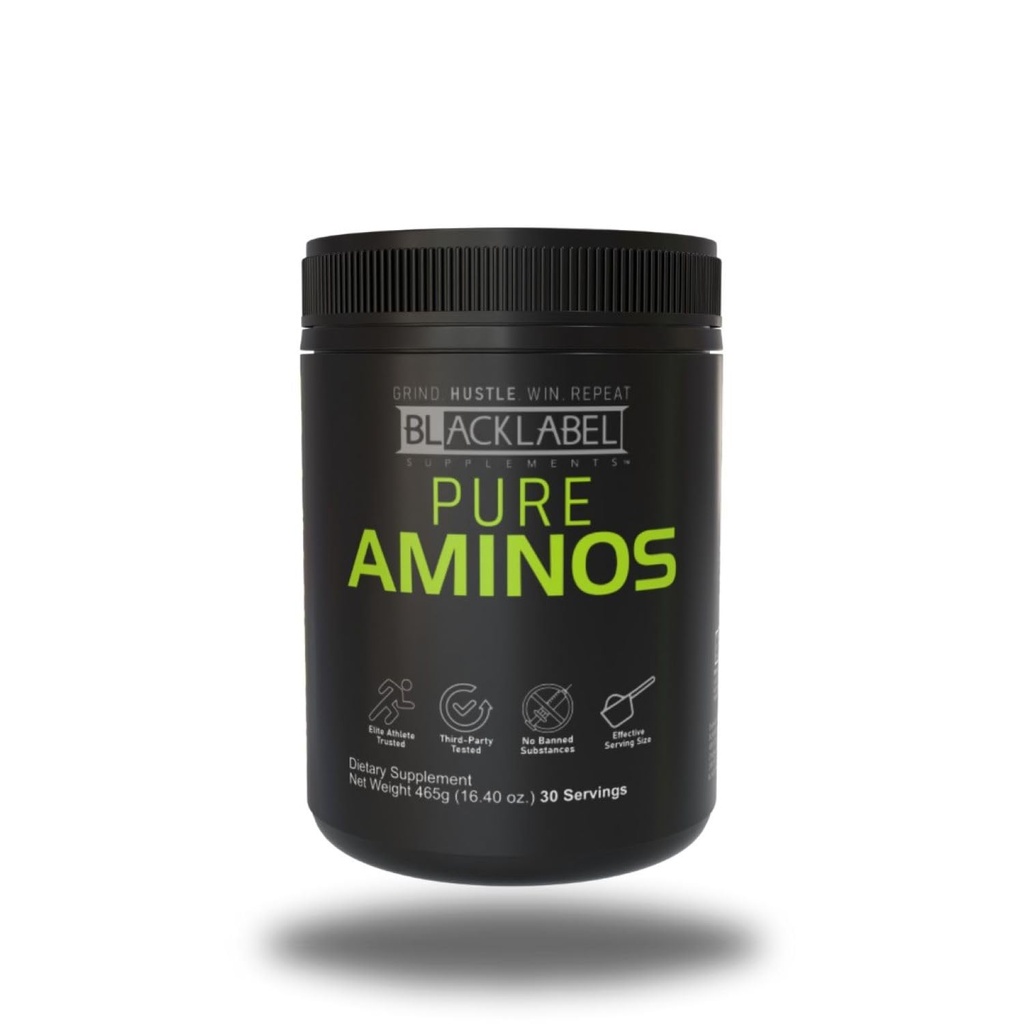 BLACKLABEL Supplements Pure AMINOS Essential Amino Acids, Green Apple, 30 Servings – Vegan Post-Workout Recovery Powder – Low Calorie Amino Acid Supplement for Muscle Support and Performance