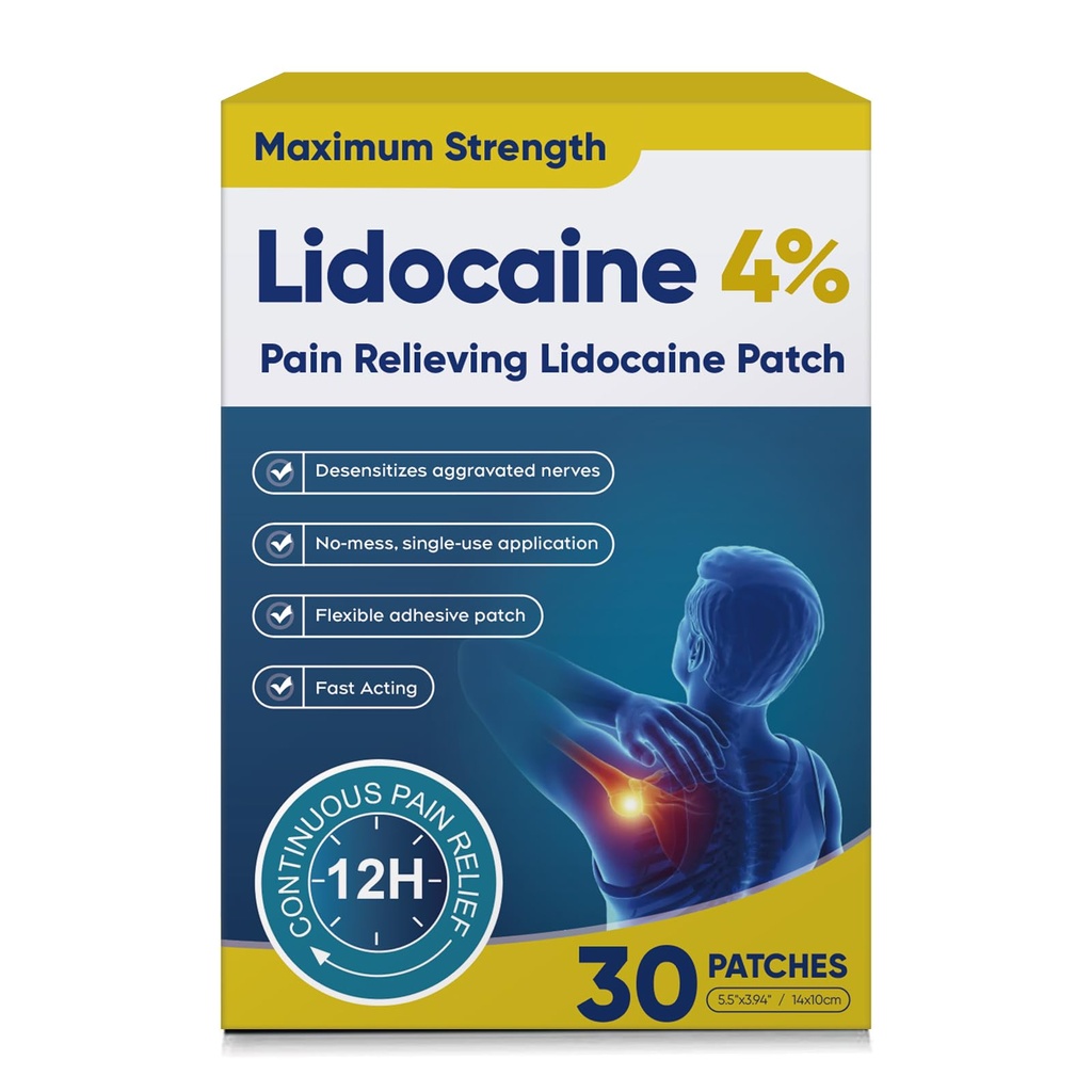 4% Lidocaine Pain Relief Patches – Maximum OTC Strength, Fast-Acting Targeted Relief, for Muscle & Joint Discomfort 585-30 Count