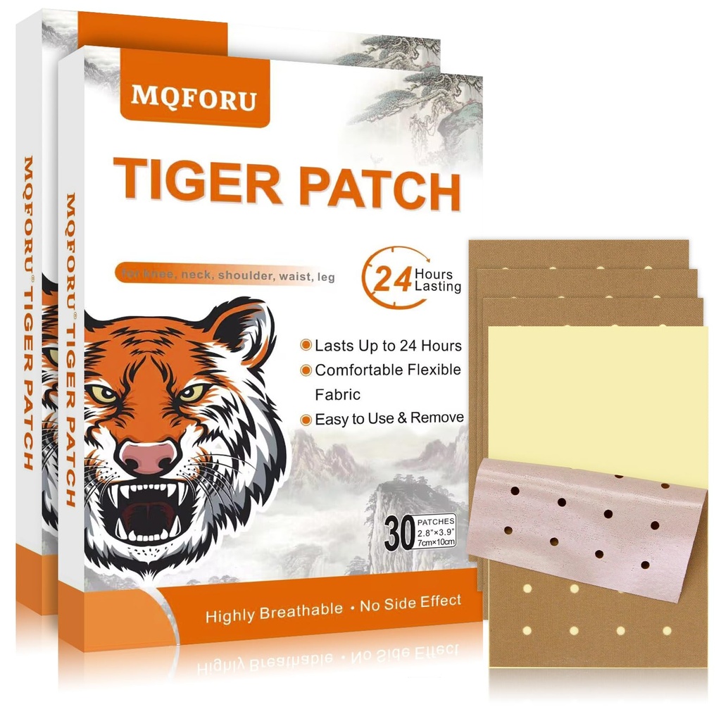 MQFORU Tiger Patches, 60 Pcs Chinese Tiger Plaster, Natural Herbal Adhesive Plasters for Muscle Joint Purposes, Maximum Strength Knee Patches for Back Shoulder Neck