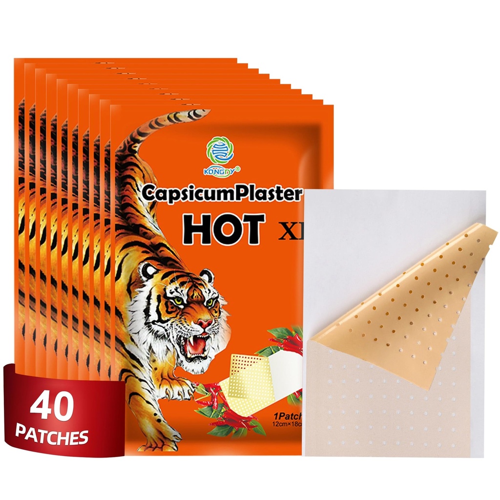 40 PCS Tiger Patches, Chinese Red Tiger Hot Capsicum Patch XL Large Size Ultra Strength Capsaicin Patches - 4.72×7.08 in