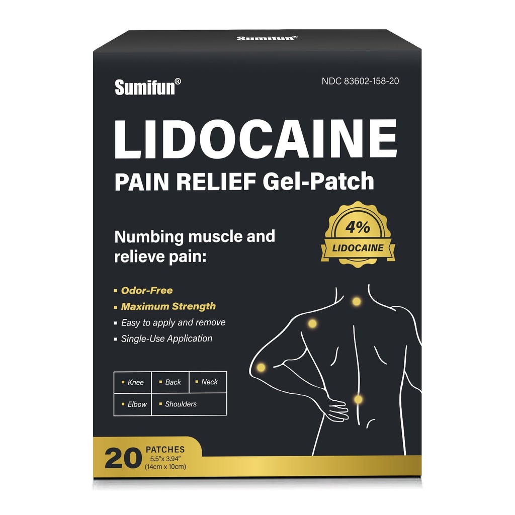 Sumifun Lidocaine Patches Maximum Strength 4% Lidocaine, Pain Relief Patches for Back, Neck, Knee, and Shoulders | Large Size and Long Lasting | Soothes Nerves, Joints, and Injuries (large, Count, 20)