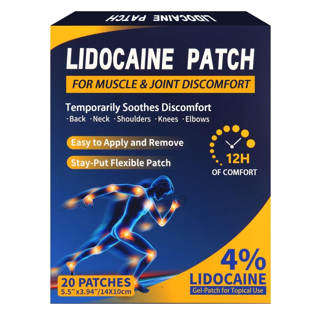 AROLSU Lidocaine Patches Maximum Strength-ICY Cool Pain Relief Patches for Back, Knee, Neck, Shoulder, Joint & Muscle Pain, Compress Topical Analgesic Gel Patch- 20 Count