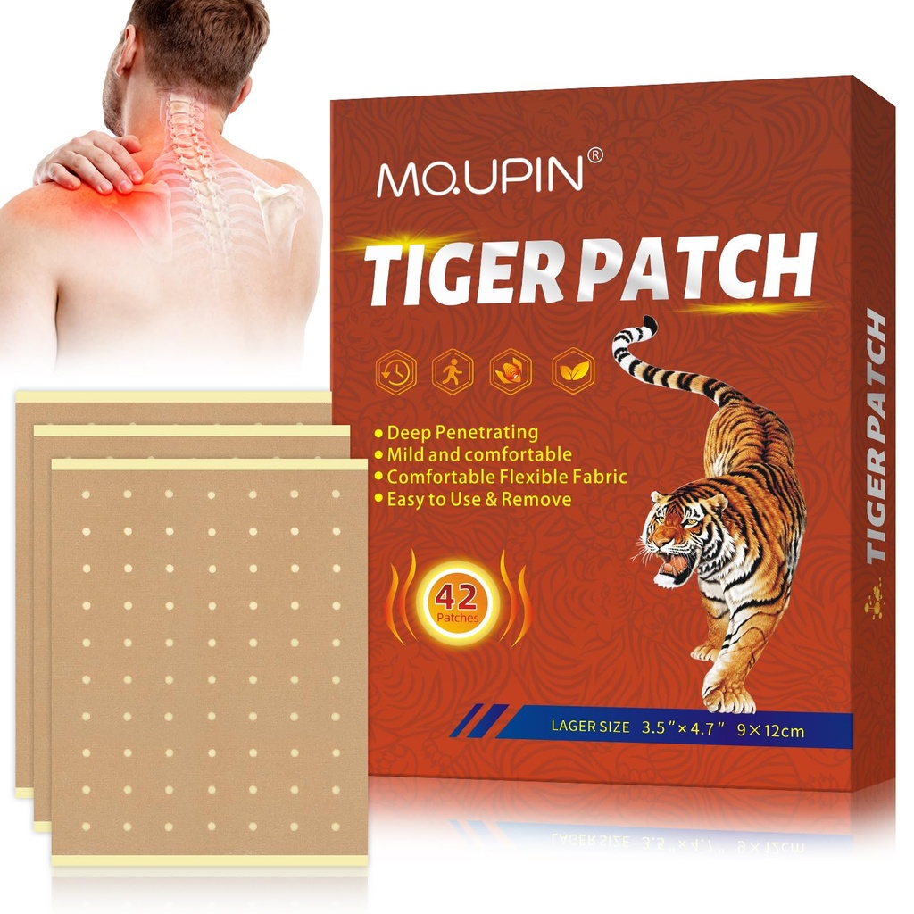 42PCS Tiger Patch, 4.7''x3.5'' Larger Size Chinese Tiger Back Heat Patches Ultra Strength for Muscle Joint of Knee Shoulder and Neck
