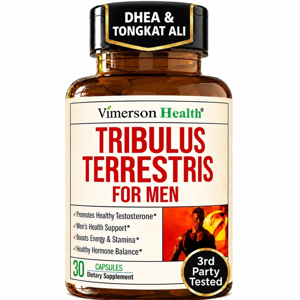 Testosterone Supplement & Tribulus Terrestris For Men with DHEA 100mg, Magnesium, Zinc, Tongkat Ali & Rhodiola Rosea – Muscle Builder, Libido Support & B6 Vitamins for Men – 1 Capsule a Day, 30 Count