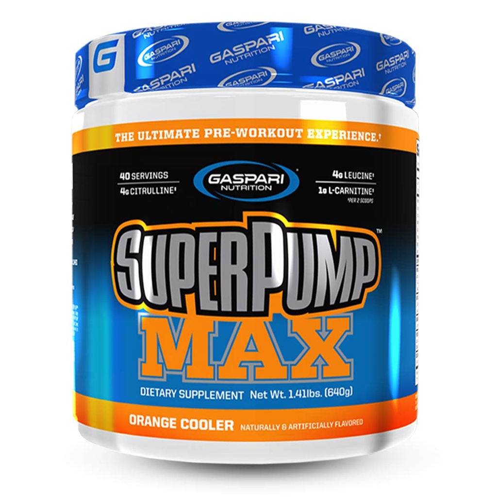 Gaspari Nutrition SuperPump MAX, Το Ultimate Preworkout σκόνη, Παρατεταμένη Energy Preworkout, Nitric Oxide Booster, μυϊκή ανάπτυξη, ανάκτηση & επαναπληρώνει Ηλεκτρολύτες (40 Service, Orange Cooler)