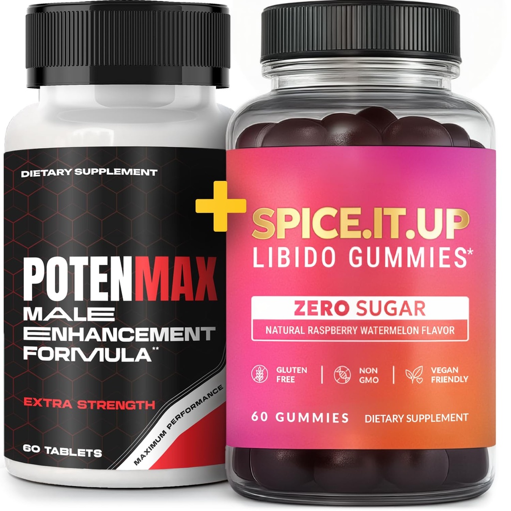 Couples Intimacy Bundle: Potenmax Testosterone Booster for Men (60 Capsules) & Women's Libido Gummies with Horny Goat Weed (60 Gummies) - Natural Vitality for Both Partners