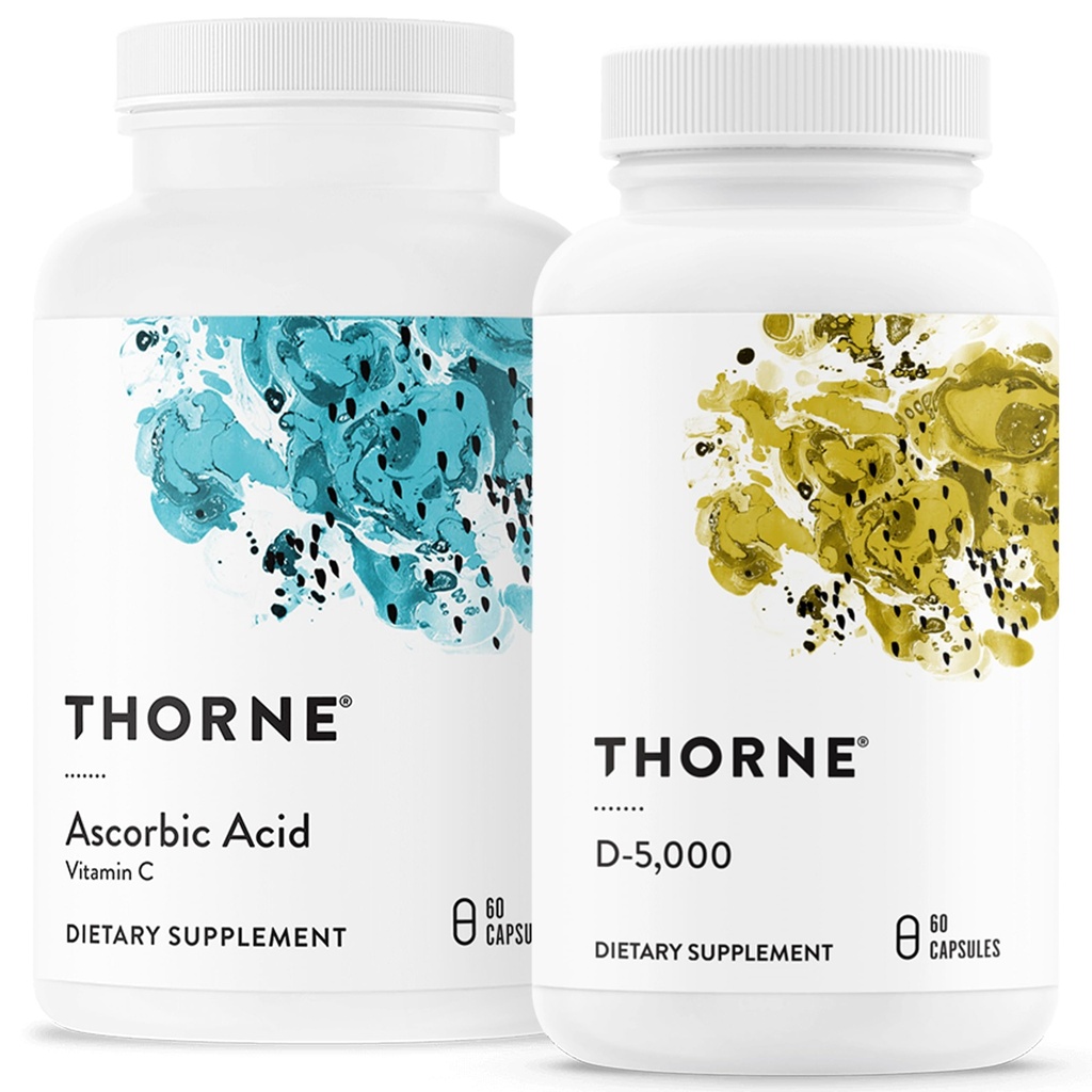 THORNE - Immune & Wellness Υποστήριξη Bundle - Ασορβικό Οξύ & Βιταμίνη D-5000 - Αντιοξειδωτικό & Ανοσολογική Λειτουργία - 60 Υπηρεσίες