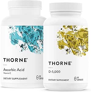 THORNE - Immune & Wellness Support Bundle - Asorbic Acid & Vitamin D-5000 - Antioxidant & Immune Function - 60 Servings