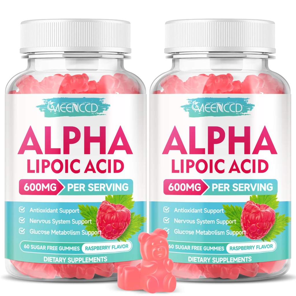 MEENCCD 2 Pack Alpha Lipoic Acid Gummies 600mg - ALA Supplement for Antioxidant Support, Vegan, Sugar-Free, Raspberry Flavor, 120 Count