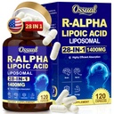 R Alpha Lipoic Acid 1400mg Neuropathy Supplements, 28-in-1 Stabilized ALA Supplements with L-Carnitine, NAC & Benfotiamine, R-ALA Supplement Antioxidant for Nerve, Brain, Energy丨Vegan, 120 Capsules