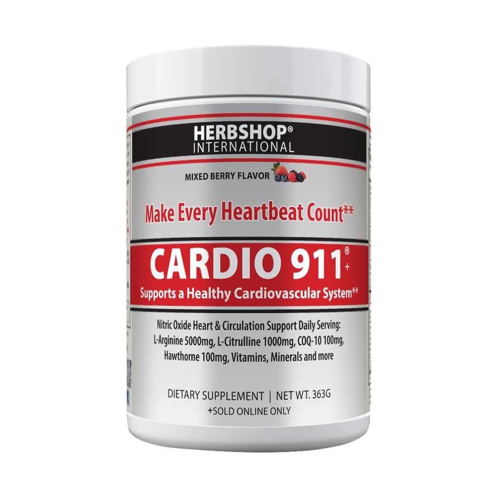 Cardio 911® Nitric Oxide Heart & Circulation Support - 5000mg L-Arginine & 1000mg L-Citrulline - Mixed Berry, 30 Servings Powder, 363 Grams - CoQ10 Beet Root - High Potency Cardiovascular Formula