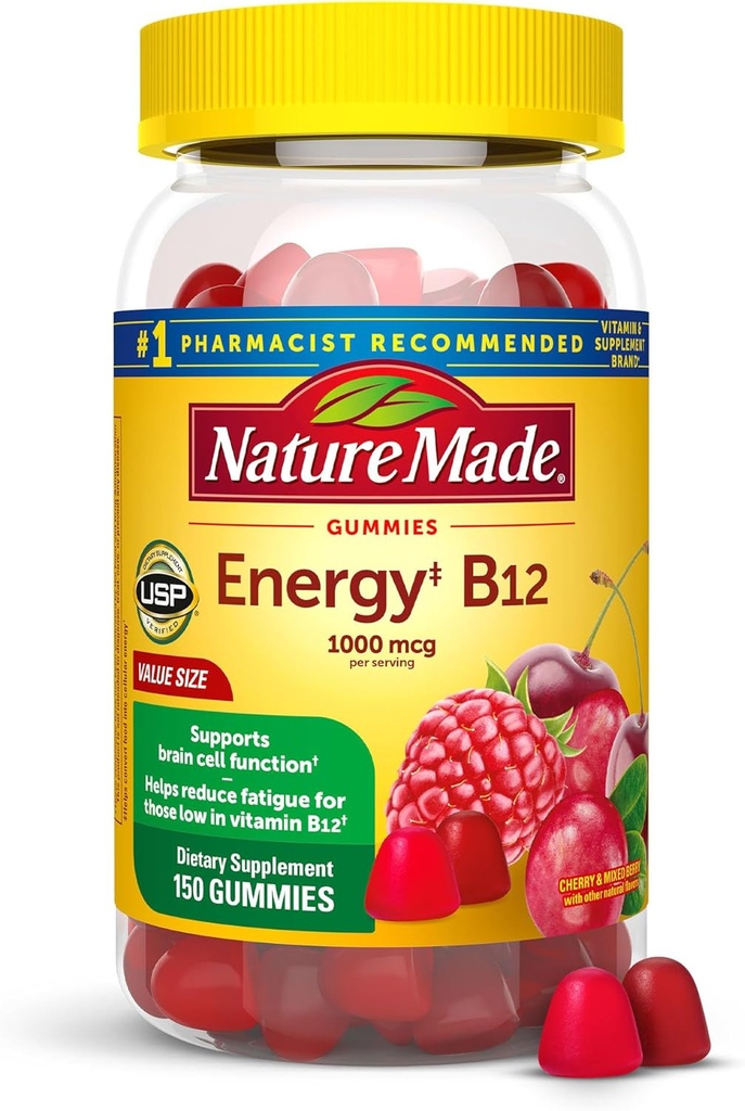 Nature Made Energy B12 1000 mcg, Συμπλήρωμα διατροφής για την υποστήριξη του μεταβολισμού ενέργειας, 150 Gummies, 75 Ημέρα προσφοράς