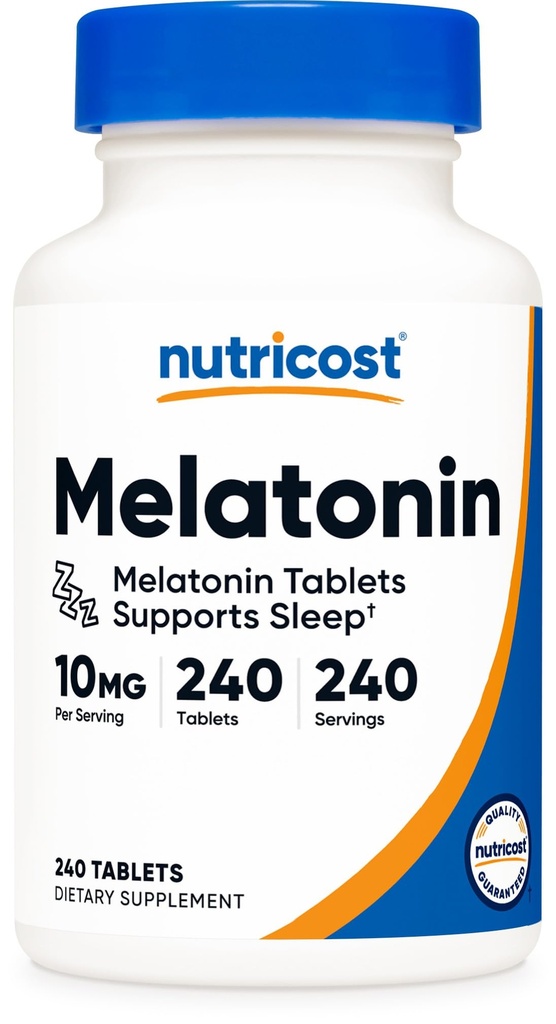 Nutricost Μελατονίνη 10mg, 240 δισκία - 10mg ανά υπηρεσία, Μη ΓΤΟ, Χωρίς γλουτένη