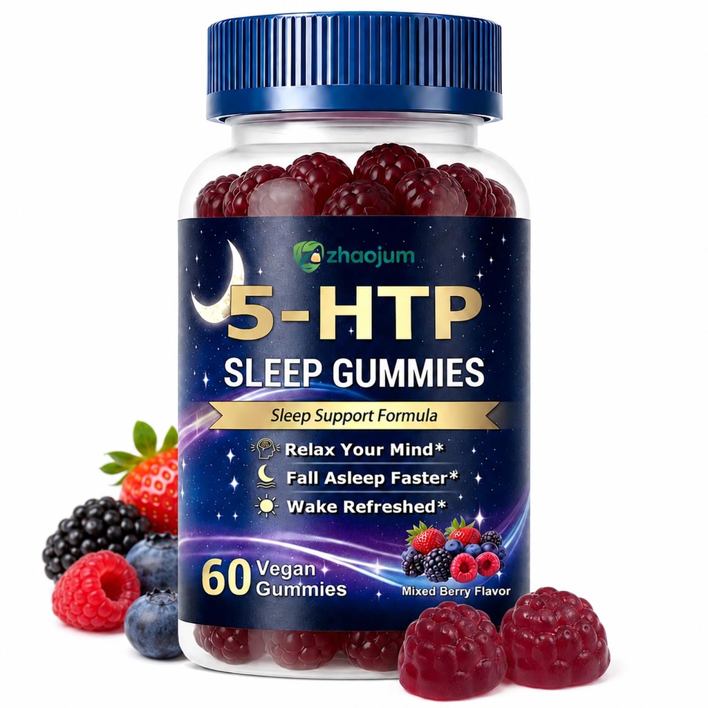 5HTP Sleep Gummies with Melatonin, L-Theanine and Magnesium, Calm Mood and Sleep Support Supplement, Helps Relax Mind and Asleep Faster, Vegan and Non-GMO, Mixed Berry, 60 Count (Pack of 1)