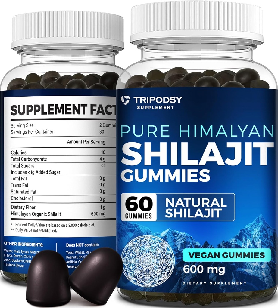 Pure Himalayan Organic Shilajit Gummies - Poent Shilajit Resin Supplement for Men & Women - 100% Natural with 90+ Trace Minerals - Ενίσχυση της ενέργειας, της ζωτικότητας και της ανοσοποιητικής υποστήριξης - 60 Gummies