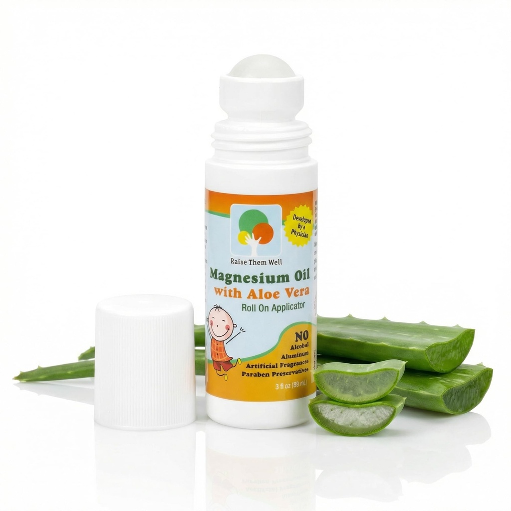 Magnesium Oil Roll-On for Kids with Aloe Vera for Muscle Relaxation & Joint Relief, Fast-Absorbing Topical, Soothing Formula for Sore Muscles, Tension & Cramps, Natural Calm Support, 3 fl oz