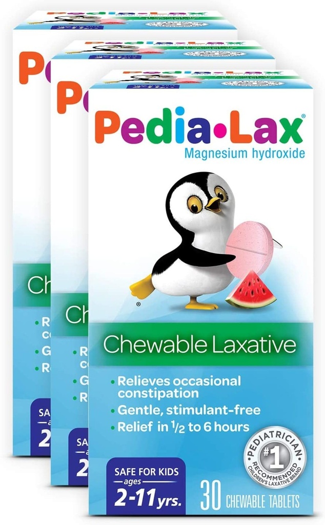 Pedia-Lax Children’s Chewable Laxatives for Constipation, Gently Relieves Occasional Constipation for Kids Ages 2-11, Watermelon Flavor, 30 Count, Pack of 3