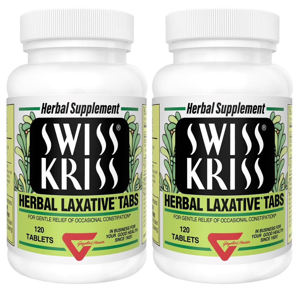 Swiss Kriss Herbal Laxative Tablets, Gentle & Natural Laxatives for Constipation Relief for Adults & Children Over Age 6, Works in 6-12 Hours, Senna Laxative (Pack of 2-240 Tablets Total)