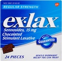 Ex-Lax Regular Strength Stimulant Laxative, Sennosides 15 mg, Chocolated Laxative for Gentle Overnight Relief, 24 Pieces (Pack of 2)