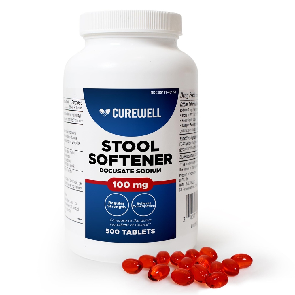 Stool Softener Docusate Sodium 100mg Softgels (500 Count) | Gentle Non-Stimulant Laxative for Constipation & Irregularity | Comfortable Constipation Relief Stool Softener for Men & Women