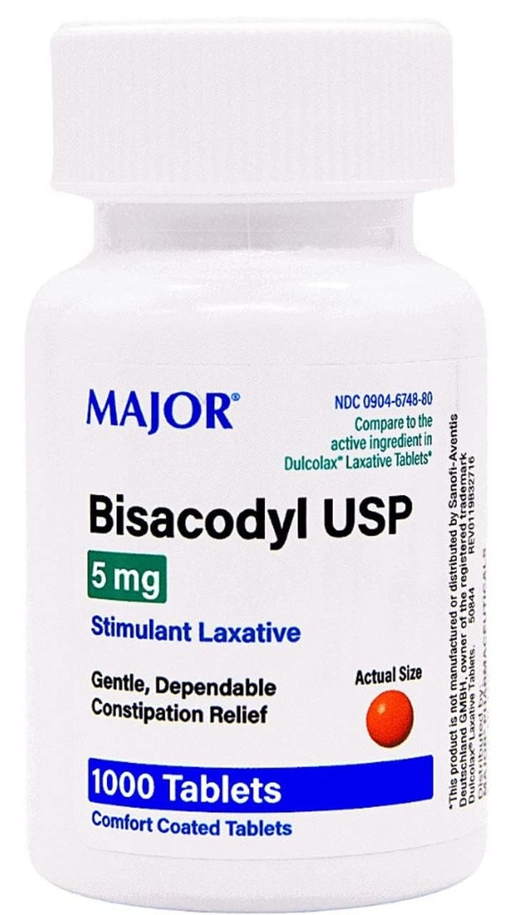 Major Bisacodyl 5MG Generic for Dulcolax Laxative Coated Tablets 1000 ct