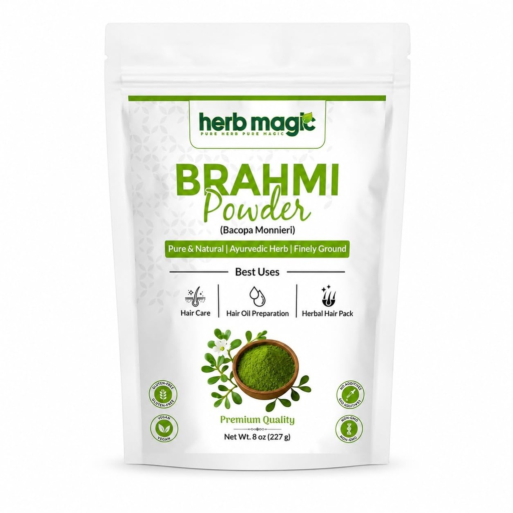 Brahmi Powder 8 oz (227 g) | Bacopa Monnieri Herbal Powder | Traditional Ayurvedic Hair Care | Additive-Free for DIY Hair Masks & Blends | Herb Magic