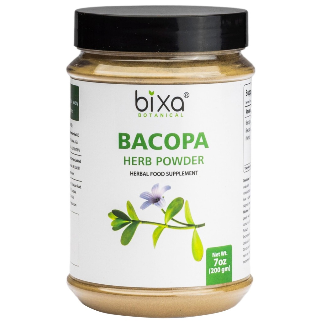bixa BOTANICAL Brahmi Powder | Bacopa Monnieri | Brahmi Leaves ǀ 200 Grams / 7 OZ | Ayurvedic Herbal Supplement | Gluten Free, Non-GMO, Steam Treated, Vegan, 100% Pure.