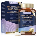 18-σε-1 Collagen Pro με Υαλουρονικό οξύ, κερατίνη, βιοτίνη, VIT A C & E για το δέρμα, τα μαλλιά, τα νύχια, την κοινή & ομορφιά - Multi Collagen Peptides Κάψουλες με Type I II III V & X για γυναίκες & άνδρες - 120 Caps