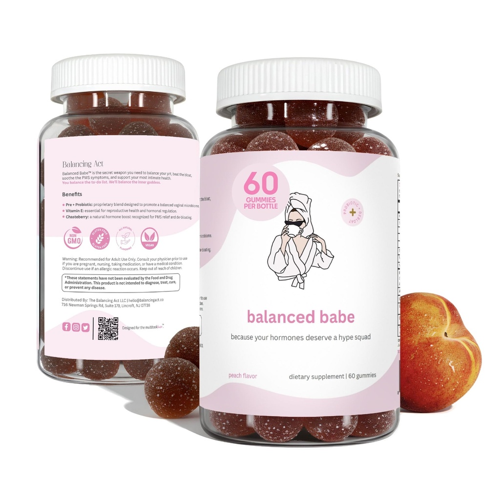 Balancing Act - Balanced Babe Women’s Probiotic Gummies with Prebiotic, Apple Cider Vinegar, LactoSpore®, DE111®, Vitamin B6 and Vitamin E – 60 Count (30 Day Supply)