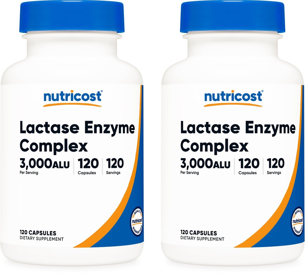 Nutricost Lactase Enzyme Complex 3.000 FCC ALU, 120 κάψουλες λαχανικών - Μη ΓΤΟ, Χωρίς γλουτένη, 120 σερβιρίσματα (2 φιάλες)