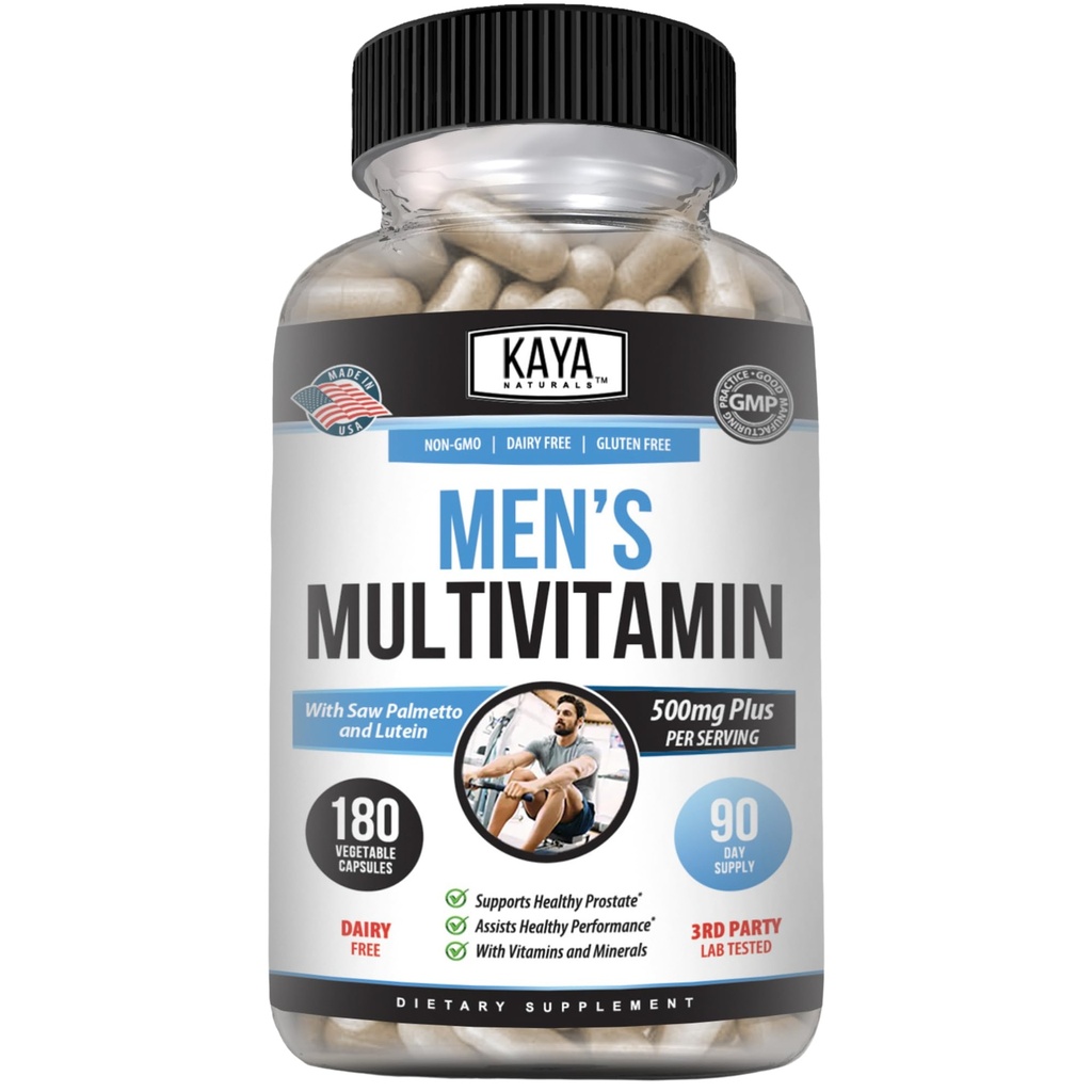 Kaya Naturals Multivitamin for Men - Men's Prostate Multivitamin - Multi Mineral Daily Supplement - Pills for Men - Supports Healthy Prostate - Vitaminas para Hombres - 180 Veggie Capsules