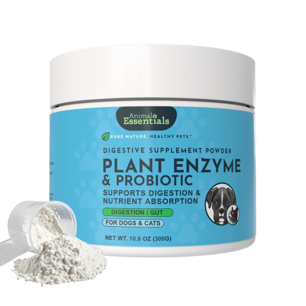 Animal Essentials Plant Enzyme & Probiotics - Digestive Enzymes for Dogs & Cats, Probiotics, Digestive Supplement, Veterinian Recommended - 10.6 Oz