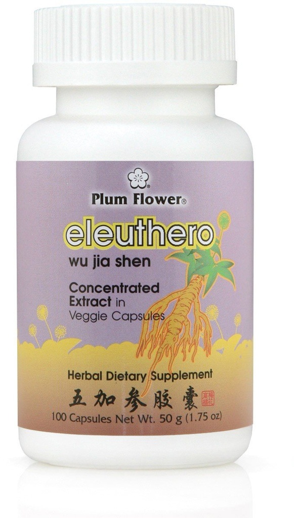 Eleuthero Root Capsules, Concentrated Extract - Wu Jia Shen, Siberian Ginseng, 100 Veggie Caps