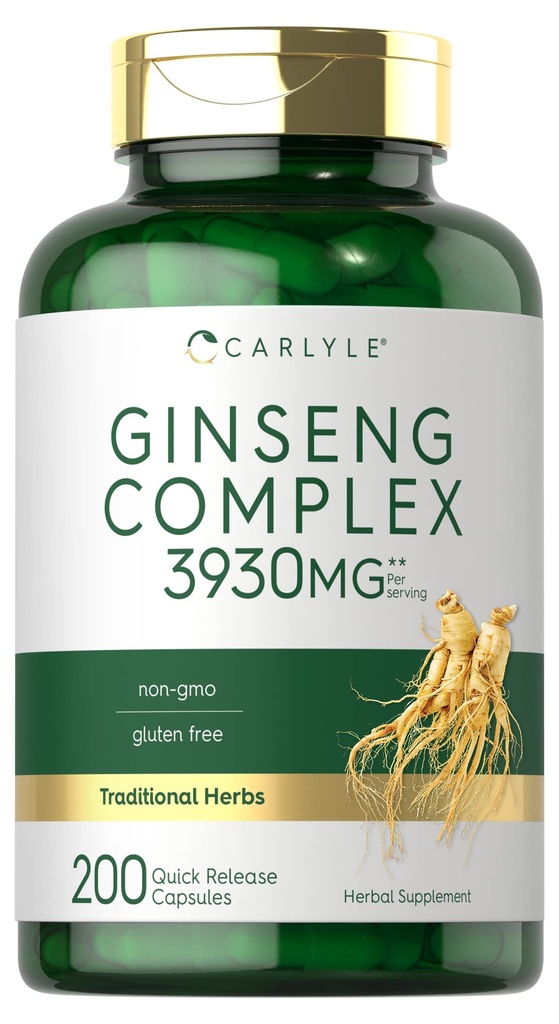 Carlyle Ginseng Complex Capsules | 200 Count | Traditional Herbal Root Extract Supplement | Non-GMO and Gluten Free