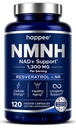 Happee NMNH 1300mg - The Next-Gen NAD+ Supplement with Reduced NMN, Resveratrol, NR & CoQ10 - Cellular Energy, Focus & Healthy Aging - 120 Liposomal Capsules