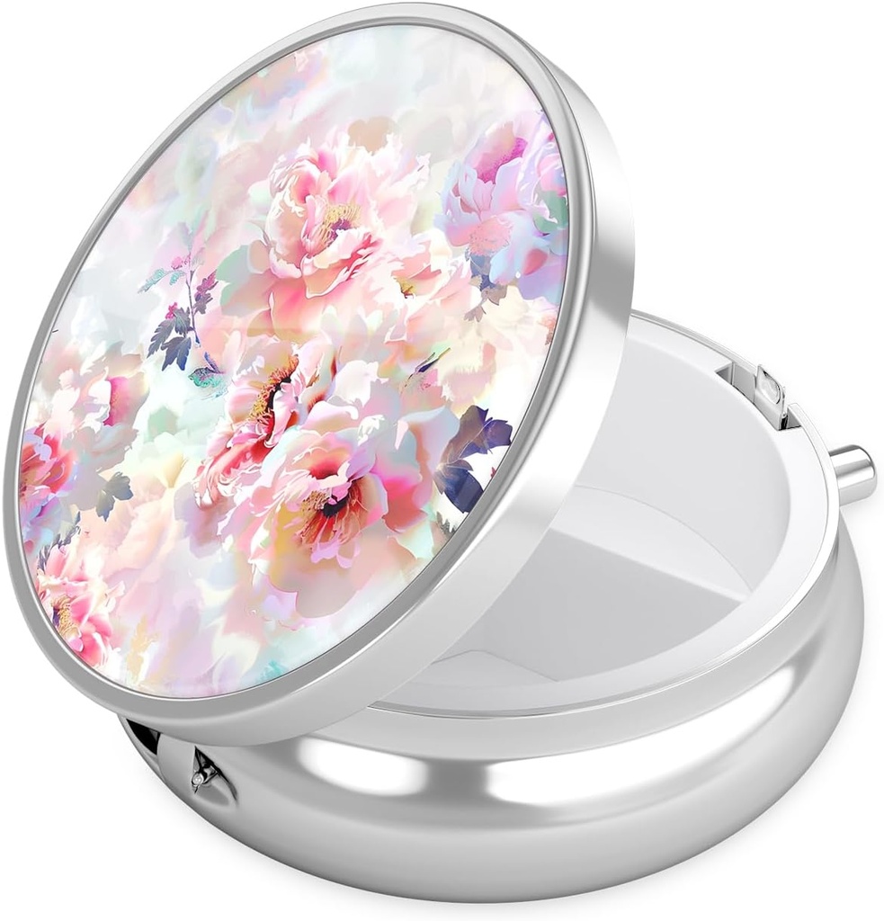 Nipichsha κουτί χάπι, μικρή θήκη χάπι για το πουρμπουάρ & τσέπη, χαριτωμένο ταξιδιωτική ιατρική οργανωτής, φορητός κάτοχος εμπορευματοκιβωτίων ιατρικής για να κρατήσει βιταμίνες, φαρμακευτική αγωγή, ιχθυέλαιο & συμπλήρωμα, B08-Όμορφη λουλούδια