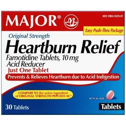 MAJOR HEARTBURN RELIEF TABS FAMOTIDINE-10 MG Pink 30 TABLETS UPC 309045529874 by Major Pharmaceuticals