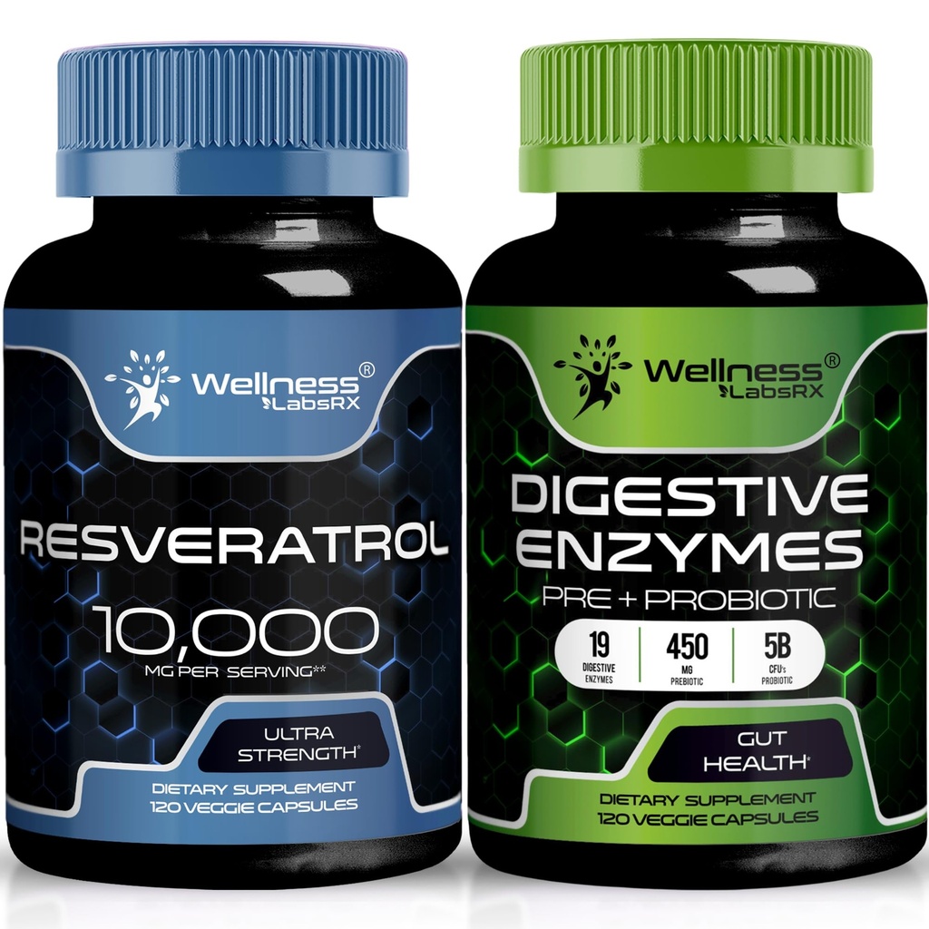 WELNESS LABSRX Resveratrol Κάψουλες 10.000mg - Digestive Enzymes 450mg
