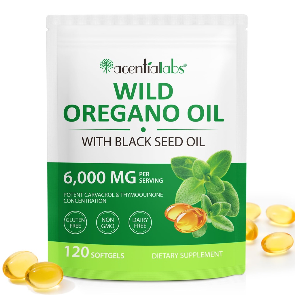 NIFEISHI Oil of Oregano with Black Seed Oil, 2 in 1 6000mg Oregano Oil Capsules Organic,165mg Carvacrol, Easy to Swallow, Plant Based, Non-GMO, Gluten Free & Immune Support - 120Count