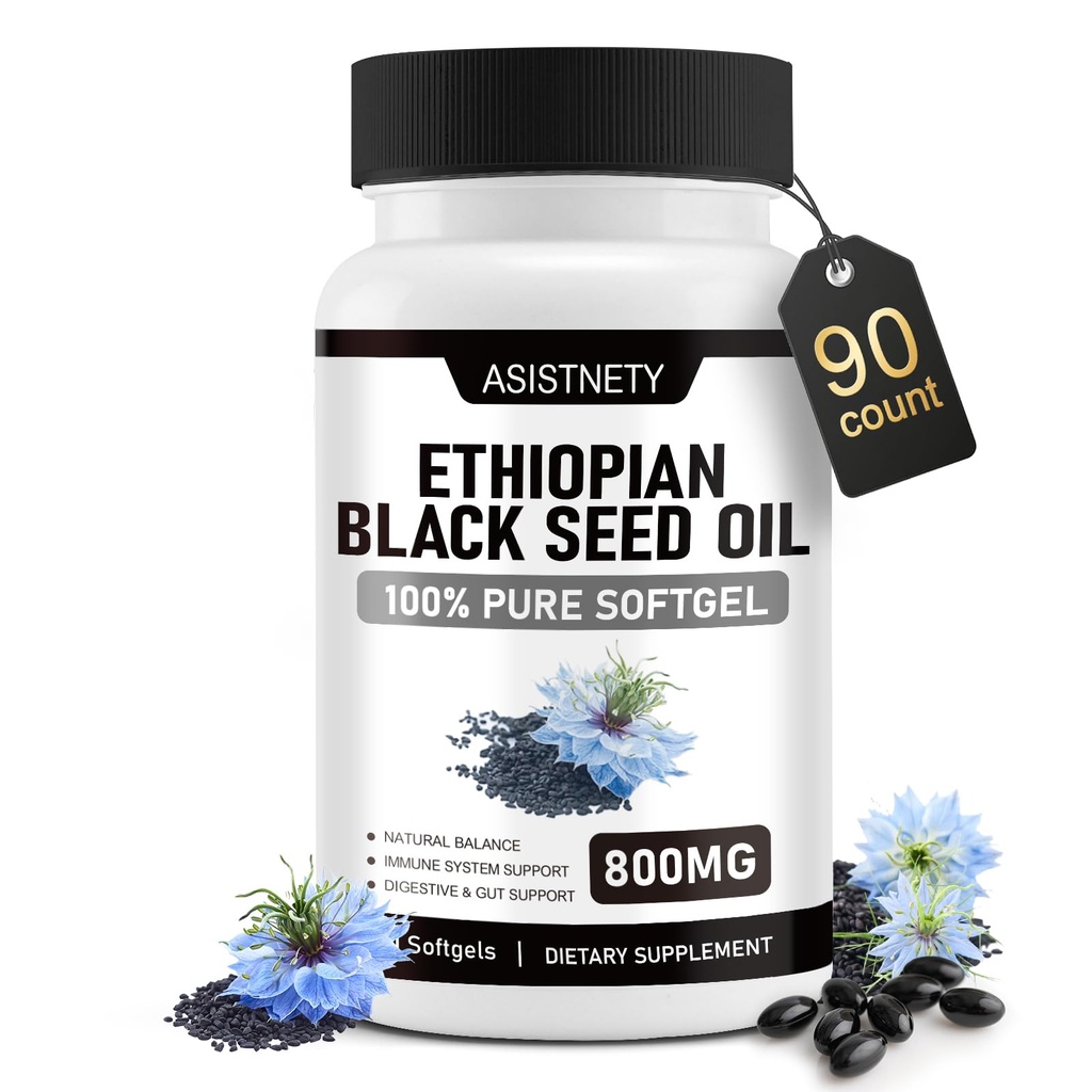 Ethiopian Black Seed Oil with 4.64% Thymoquinone, Immune Support & Digestion & Energy Booster, Non-GMO, Gluten-Free Capsules, Vegan, 90 Count
